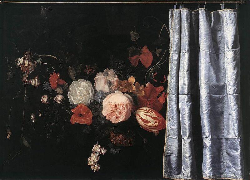 Adriaen van der Spelt Flower Still-Life with Curtain oil painting image